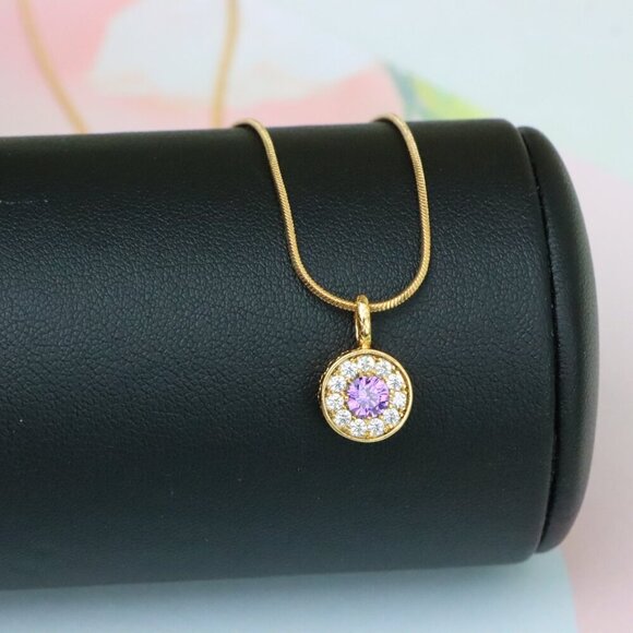 "Round Purple Crystal Pendant in Rose Gold with Halo, XPPT1590 - Picture 13 of 13